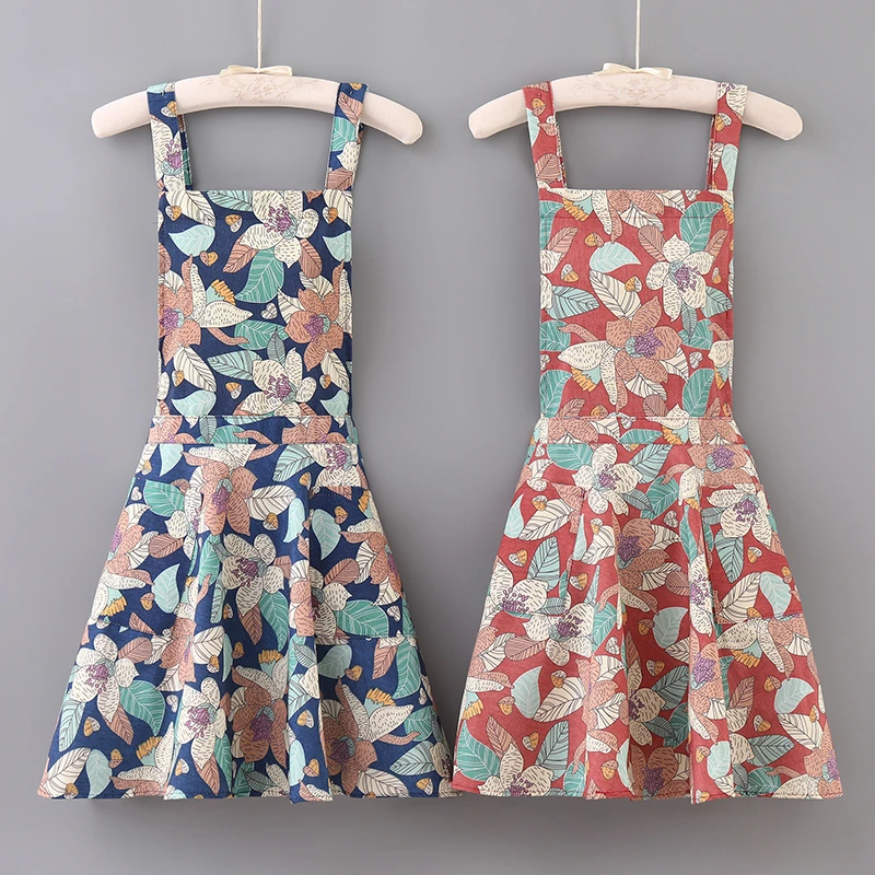 时尚韩版碎花无袖围裙厨房做饭防油污耐磨透气洋气网红围腰工作服