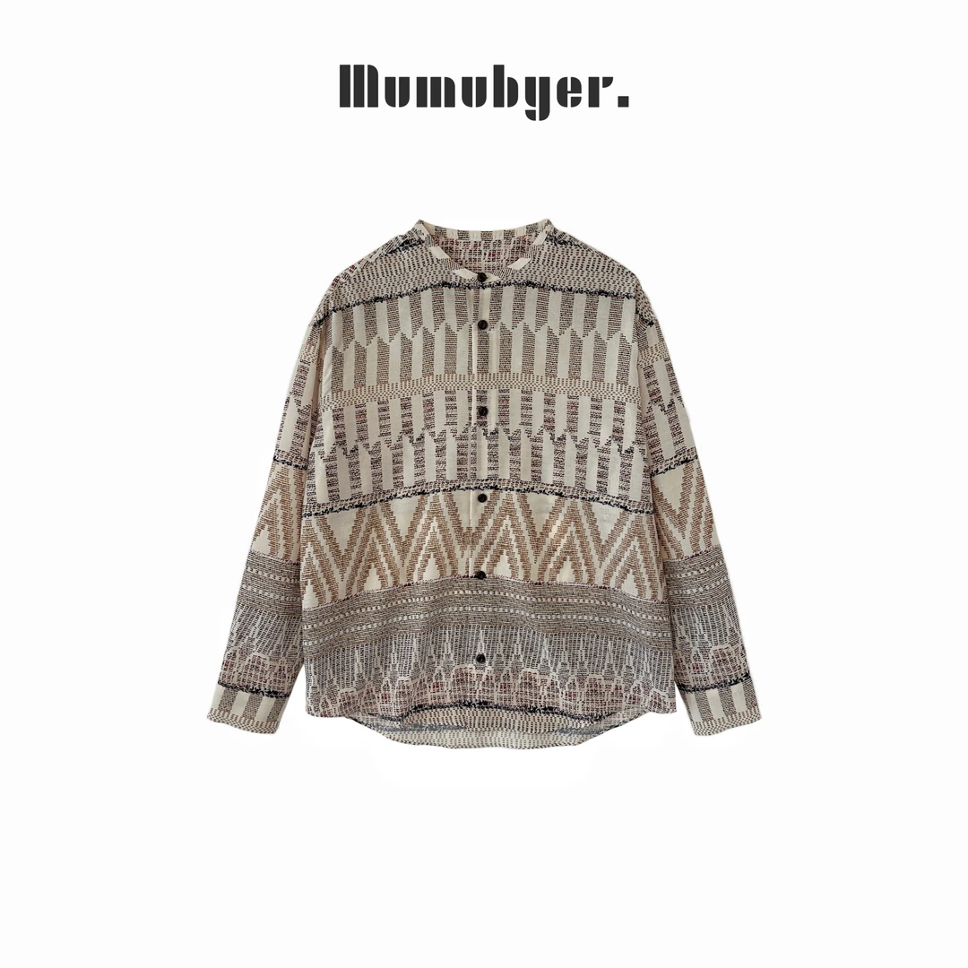 MUMUBYER·“东方美学”几何印花圆领 随性慵懒衬衫