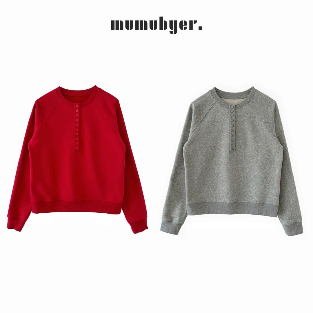 MUMUBYER •“法式松弛”秋冬毛圈半开扣套头卫衣