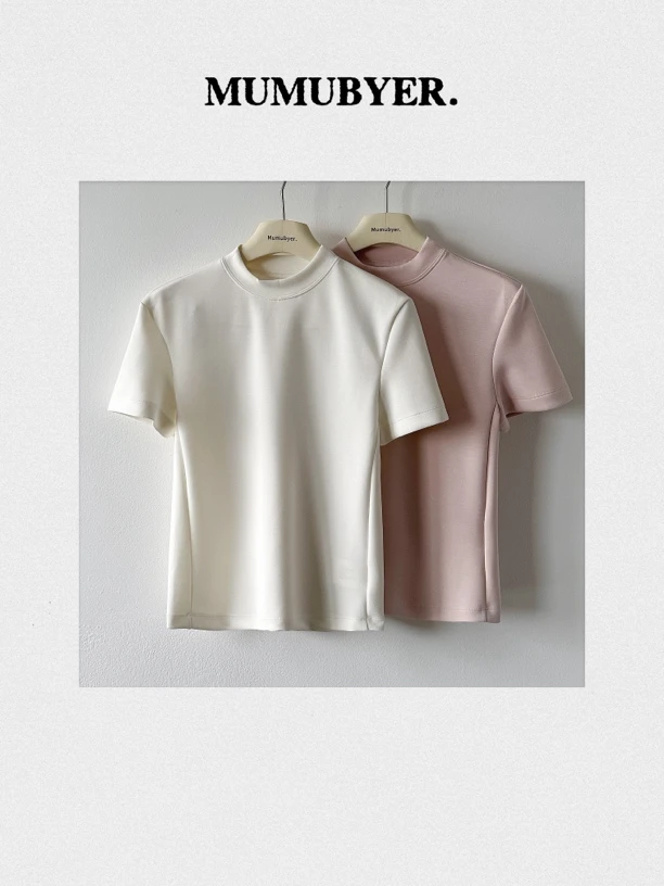 MUMUBYER· 软糯棉花糖 雾面柔软莫代尔鱼骨显瘦半高领短袖T恤