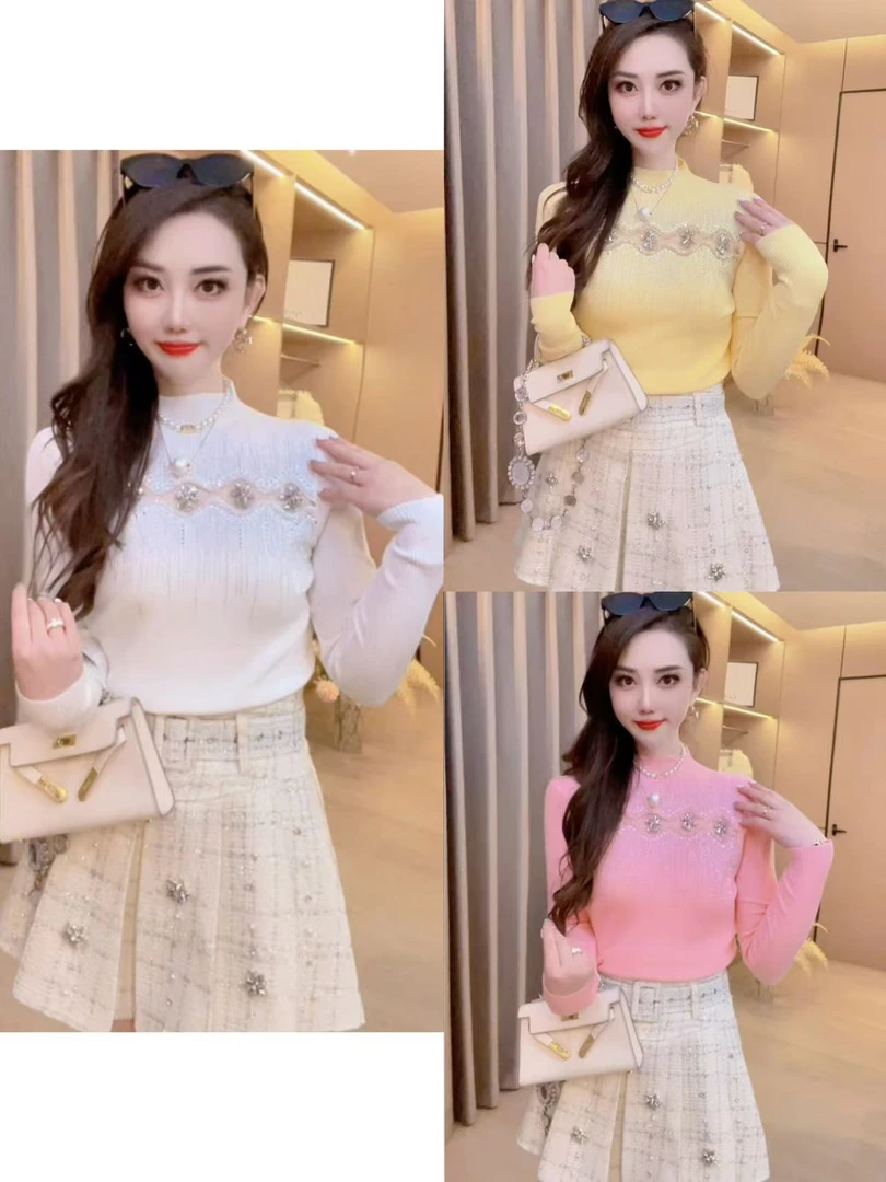 【心跳梦想】重工钉珠轻奢百搭显瘦针织上衣