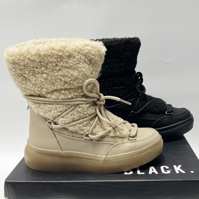 B799羊羔毛系带雪地靴女士时尚雪地鞋保暖抗寒外贸出口鞋