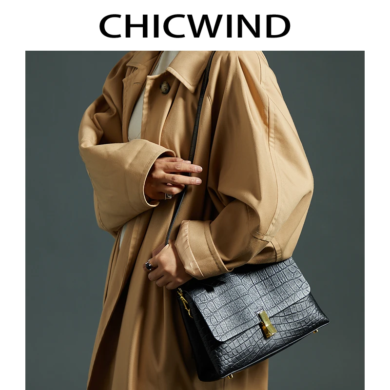 CHICWIND原创设计鳄鱼纹牛皮女士简约百搭单肩斜挎手提包女#3803