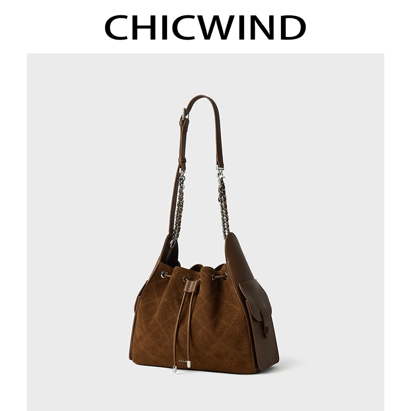CHICWIND女士包包2024新款时尚百搭磨砂牛皮单肩斜挎包#0812