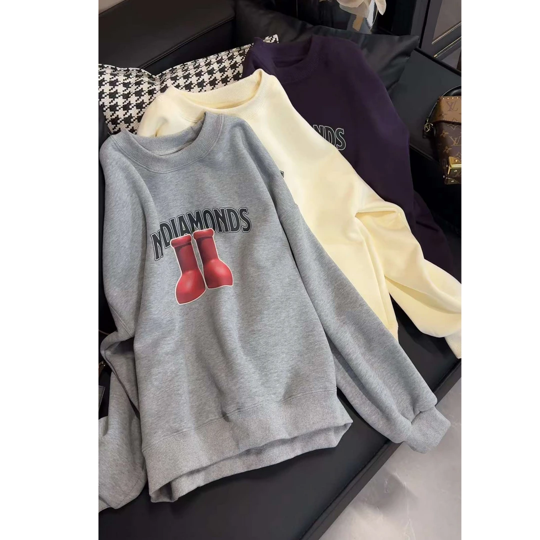 TY5 【小红靴】欧货潮牌显瘦百搭小红靴圆领加绒卫衣(衣长60)