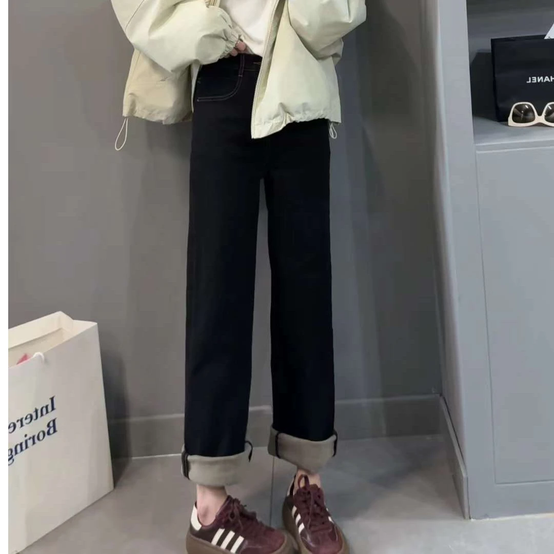 TY5 【黑金男友】高品防掉色显瘦窄版加绒加厚黑金直筒裤（裤长102）