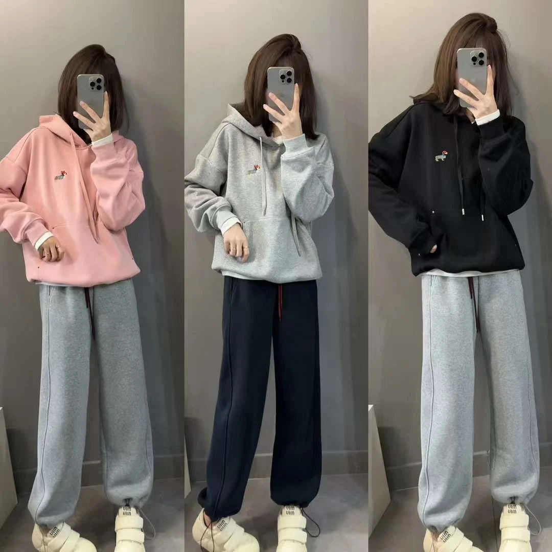 TY5 【刺绣小狗】定制款极简显瘦大领口连帽刺绣小狗卫衣（衣长61）