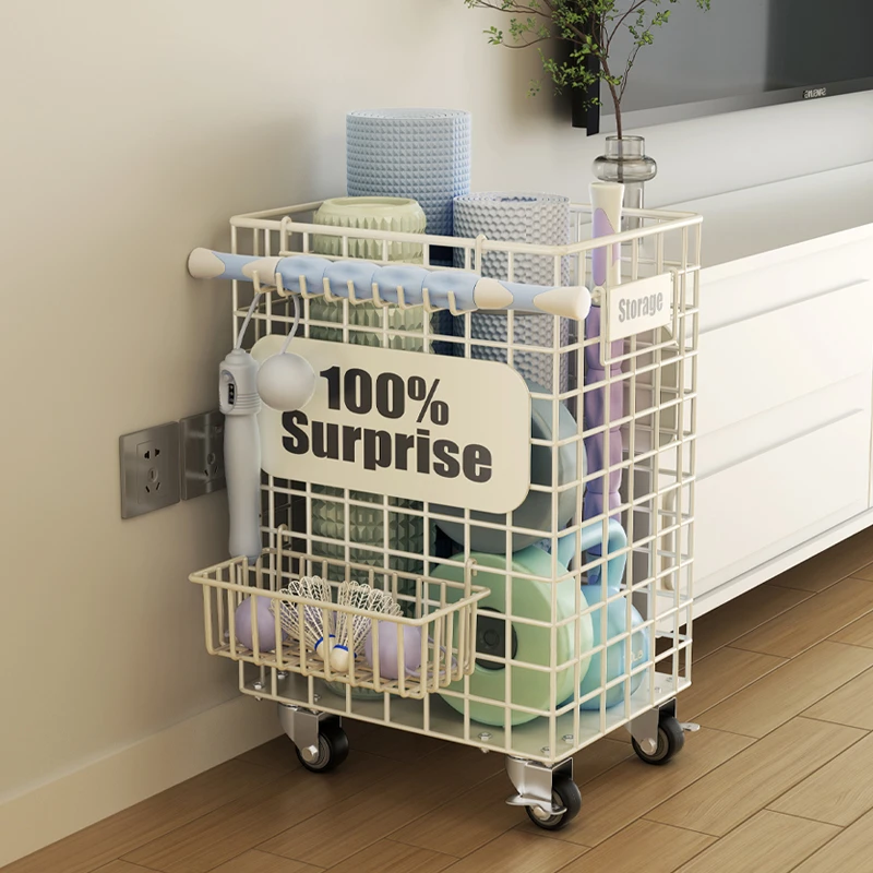 瑜伽垫收纳篮家用可移动简易简约收纳架北欧带轮子置物架收纳筐