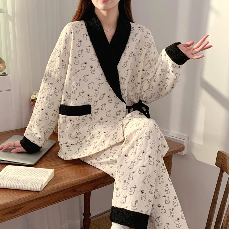 空气棉月子服哺乳喂奶夹层孕妇睡衣加厚待产睡衣夹棉大码家居服
