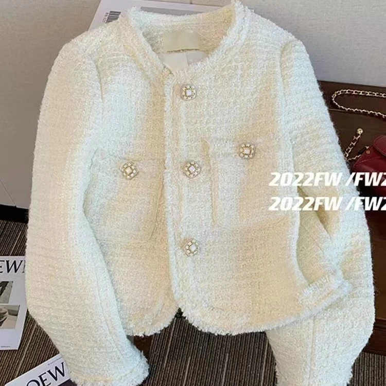 清仓不退换在逃公主白色羊毛微细闪小香风外套