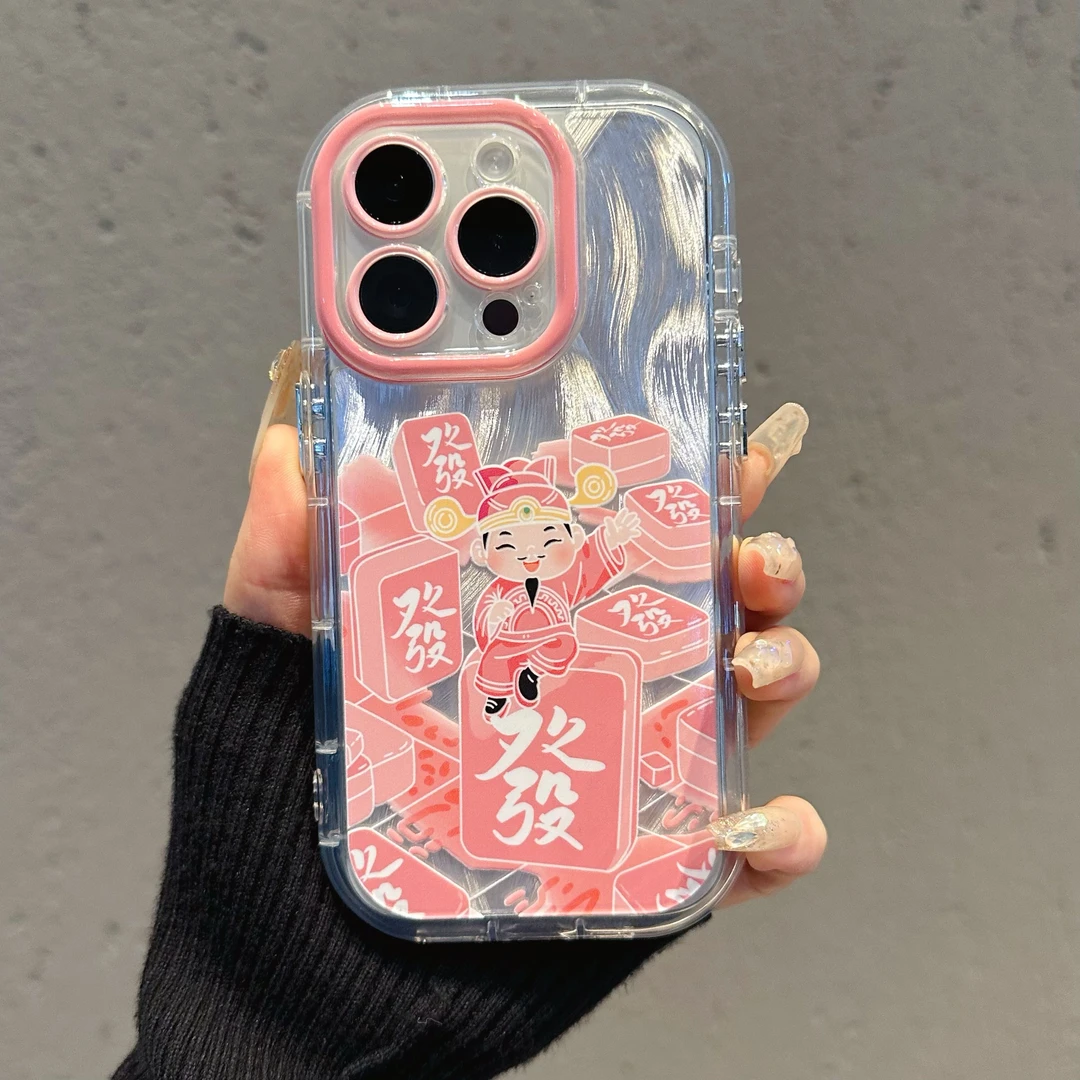 羽纱适用于苹果16promax华为MATE60小米14粉色财神爷创意手机壳