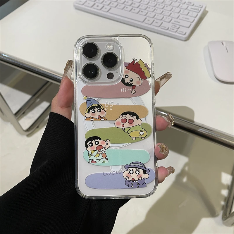 磁吸透明壳适用于苹果15PROMAX蜡笔小新手机壳14PLUS小众11/12/13