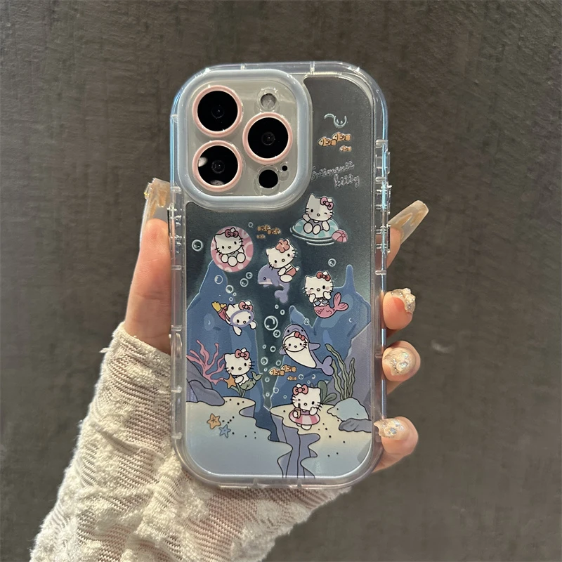 适用苹果15华为MATE60全包OPPO小米14多形态海底凯蒂猫ins手机壳