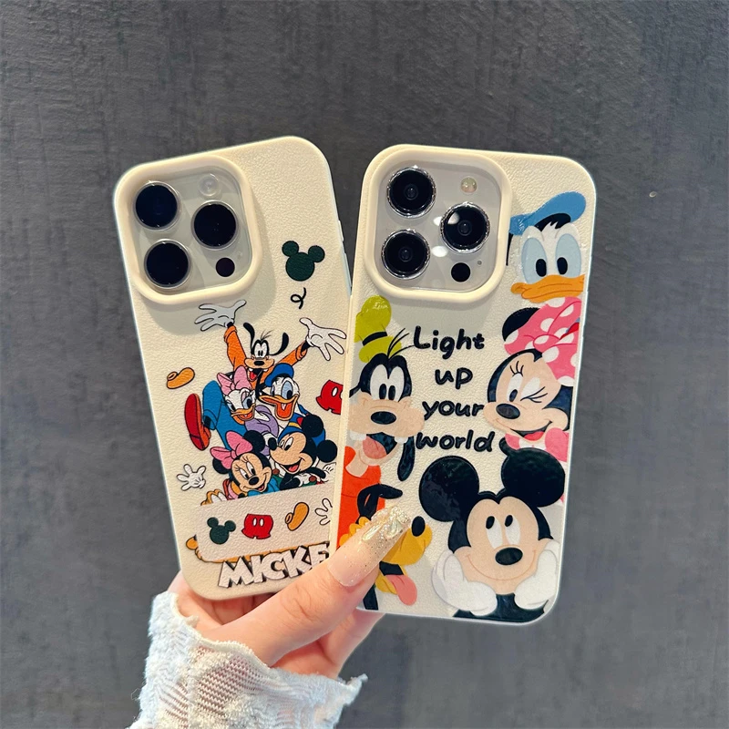 高级感荔枝纹适用于苹果15PROMAX/苹果15PRO米奇妙妙屋卡通手机壳