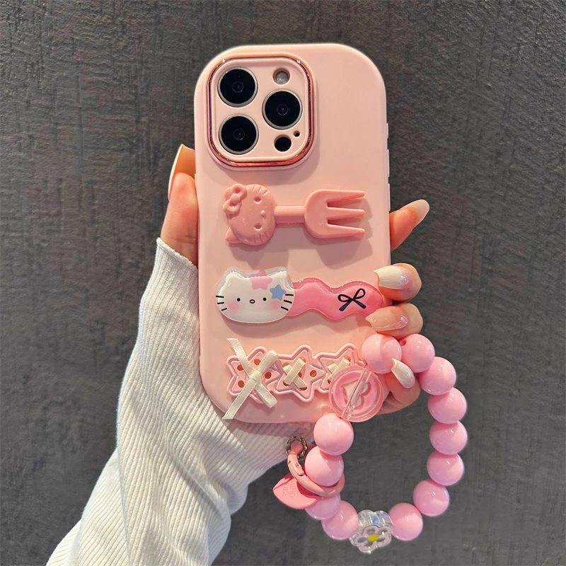 适用苹果16promax华为MATE60小众小米14趣味凯蒂猫叉子创意手机壳