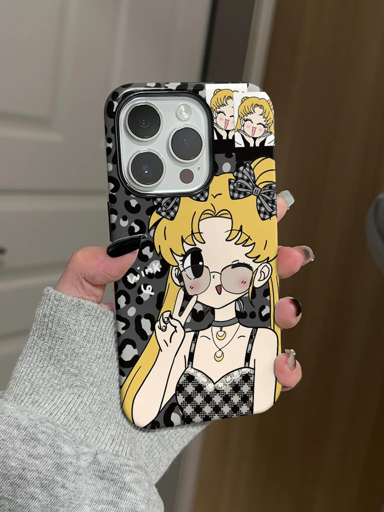 菲林适用苹果16promax华为MATE60小米14格纹美少女创意手机壳