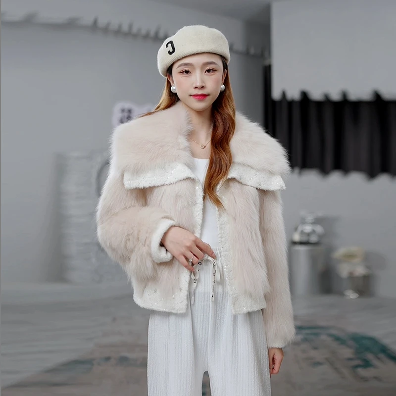 蒋小果22127 狐狸毛皮草外套女短款2023秋冬新款海宁韩版整皮翻领