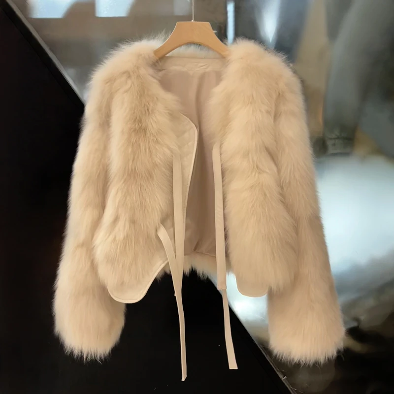 蒋小果狐狸毛皮草外套女短款2025秋冬新海宁韩飘带保暖抗寒21515