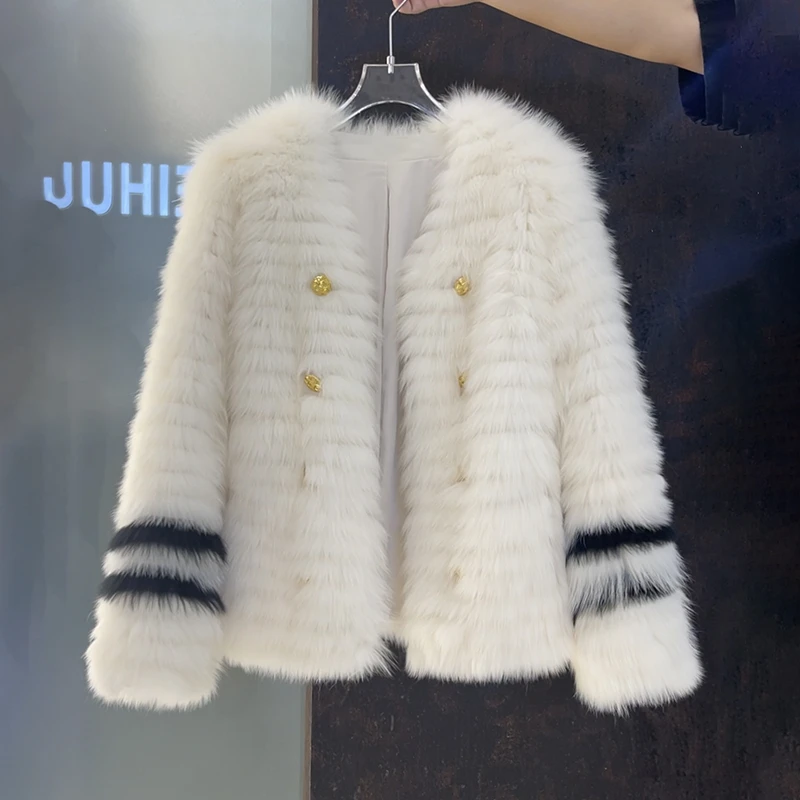 蒋小果23125狐狸毛皮草外套女中长款2024秋冬新海宁韩版车条真毛