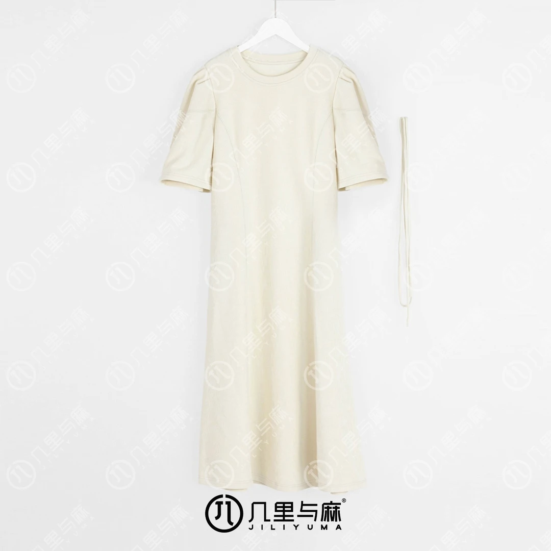 （几里与麻）白茶清欢-设计感纯色连衣裙 裙长113胸围104 1061394