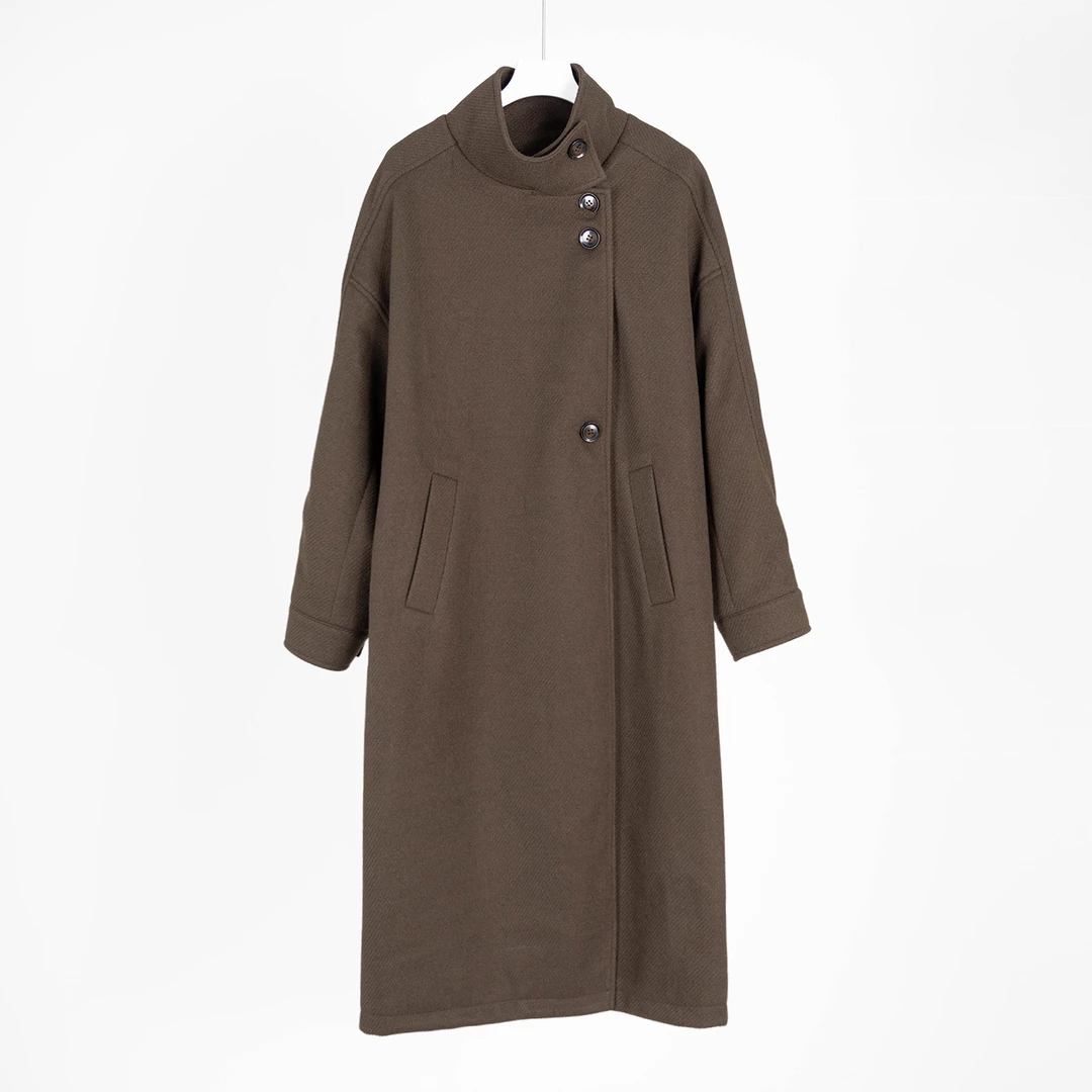 （几里与麻）休闲百搭经典复古毛呢大衣 衣长113 胸围122 094406