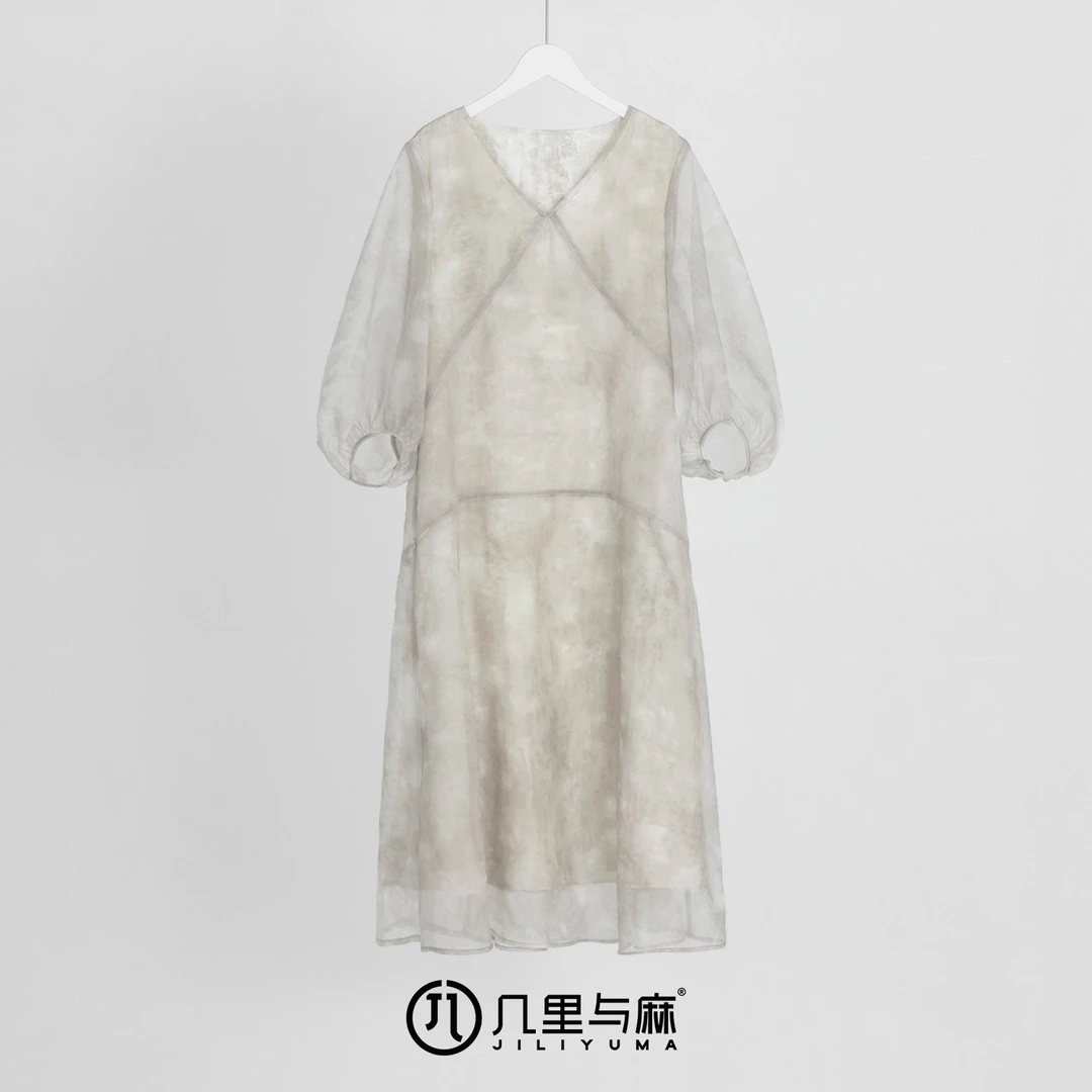 （几里与麻）如烟-复古国风百搭连衣裙 裙长118 胸围98 1041041