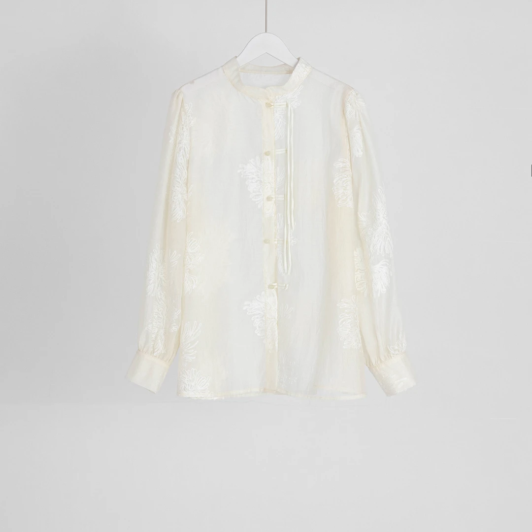 （几里与麻）花弄影新国风设计感长袖衬衫衣长71 胸围120 1041084