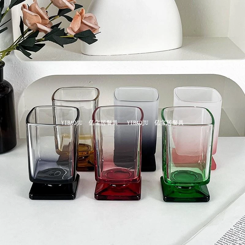 中古创意方形底座酒杯玻璃杯威士忌杯洋酒杯高级感冷饮果汁杯