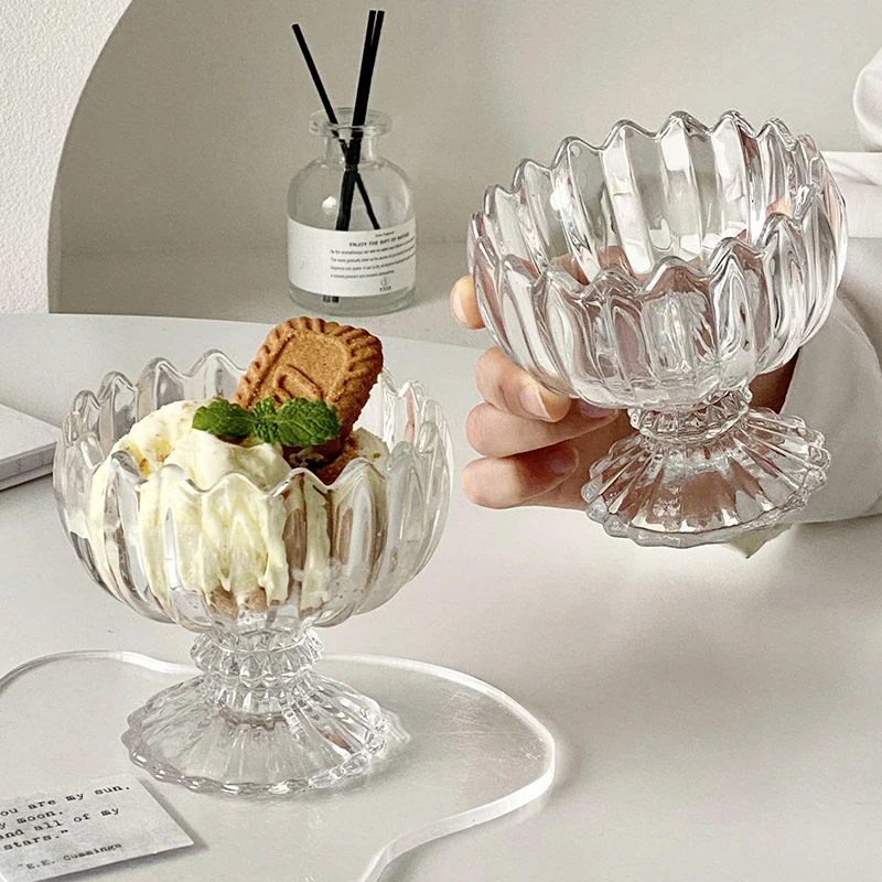 花边冰淇淋杯家用高颜值创意高脚雪糕水果酸奶布丁宽口甜品玻璃杯