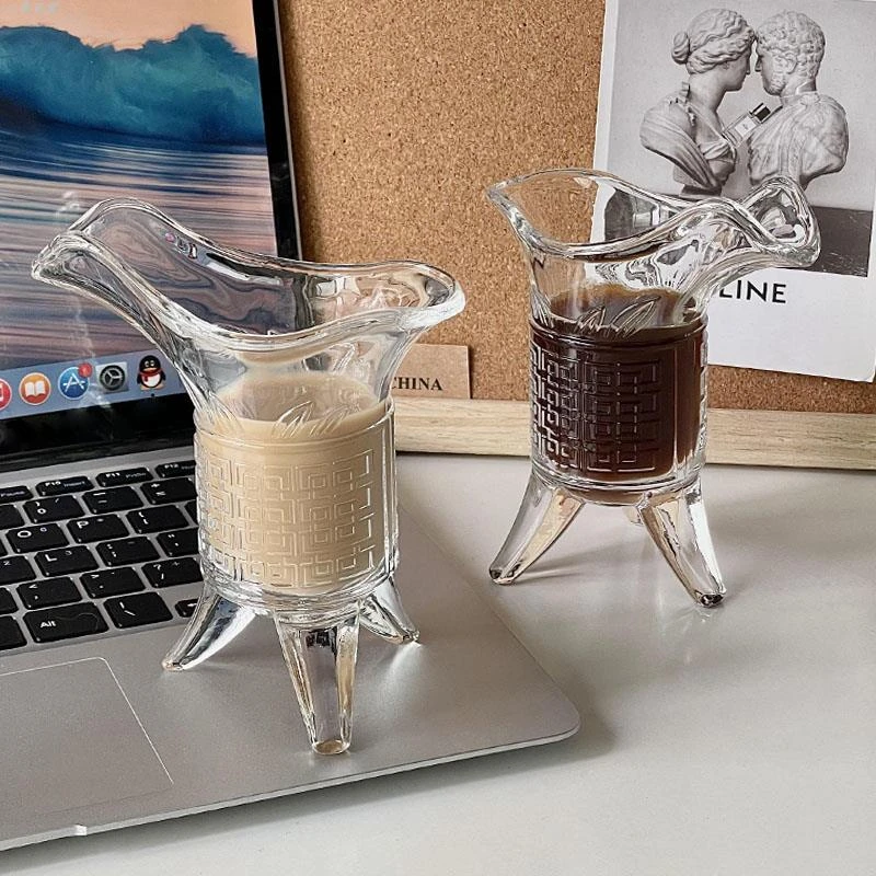 ins创意搞怪秦始皇奶茶杯玻璃杯帝王杯古代三足杯古爵杯酒杯子