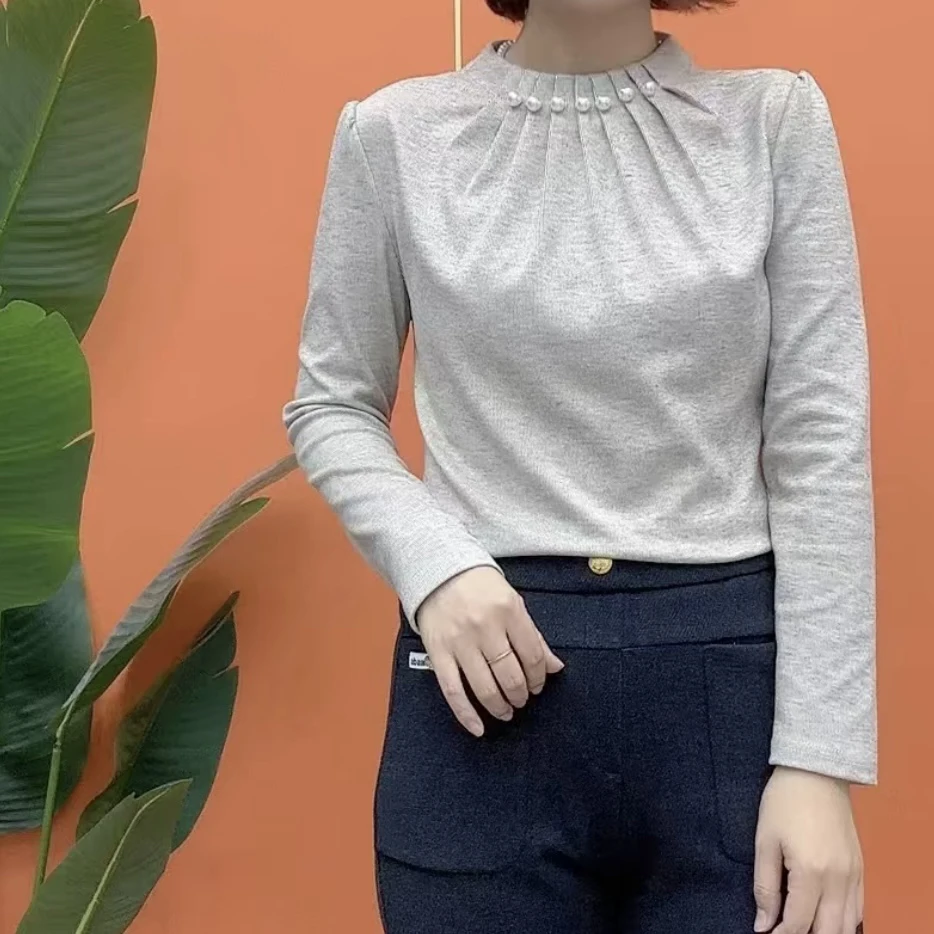 2024款打珠圆领百搭百配长袖上衣