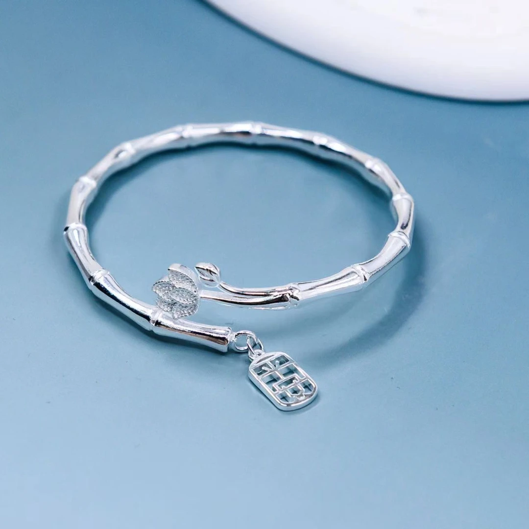 足银手镯  编号612：平安竹节手镯01