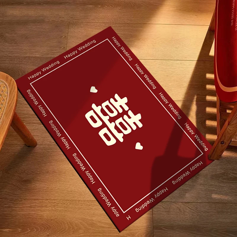 中式婚庆门口地垫结婚喜字入户门垫家用红色喜庆婚房地毯玄关脚垫