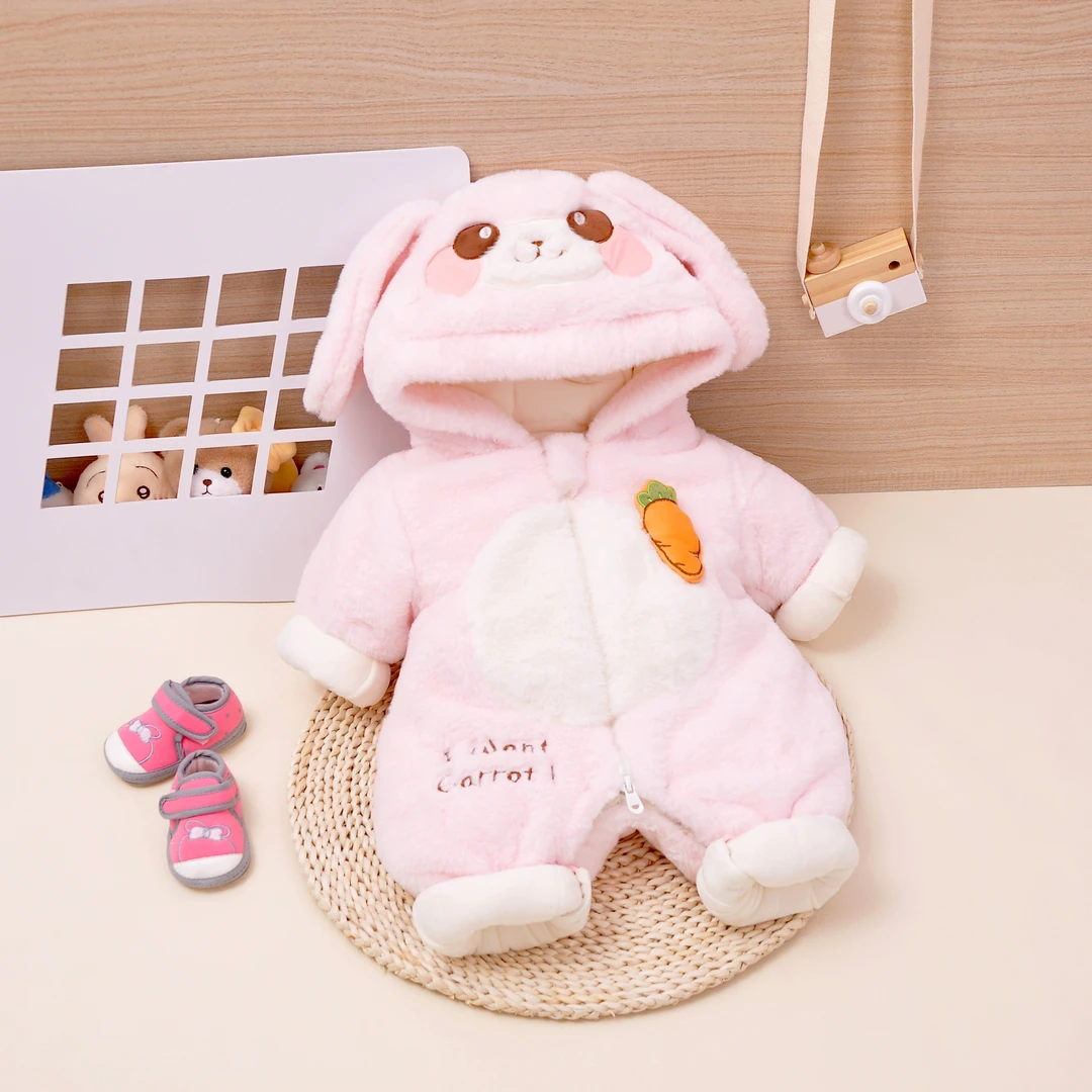 【萝卜兔】婴儿衣服外套冬装哈衣加绒夹棉保暖宝宝外出连体衣毛毛