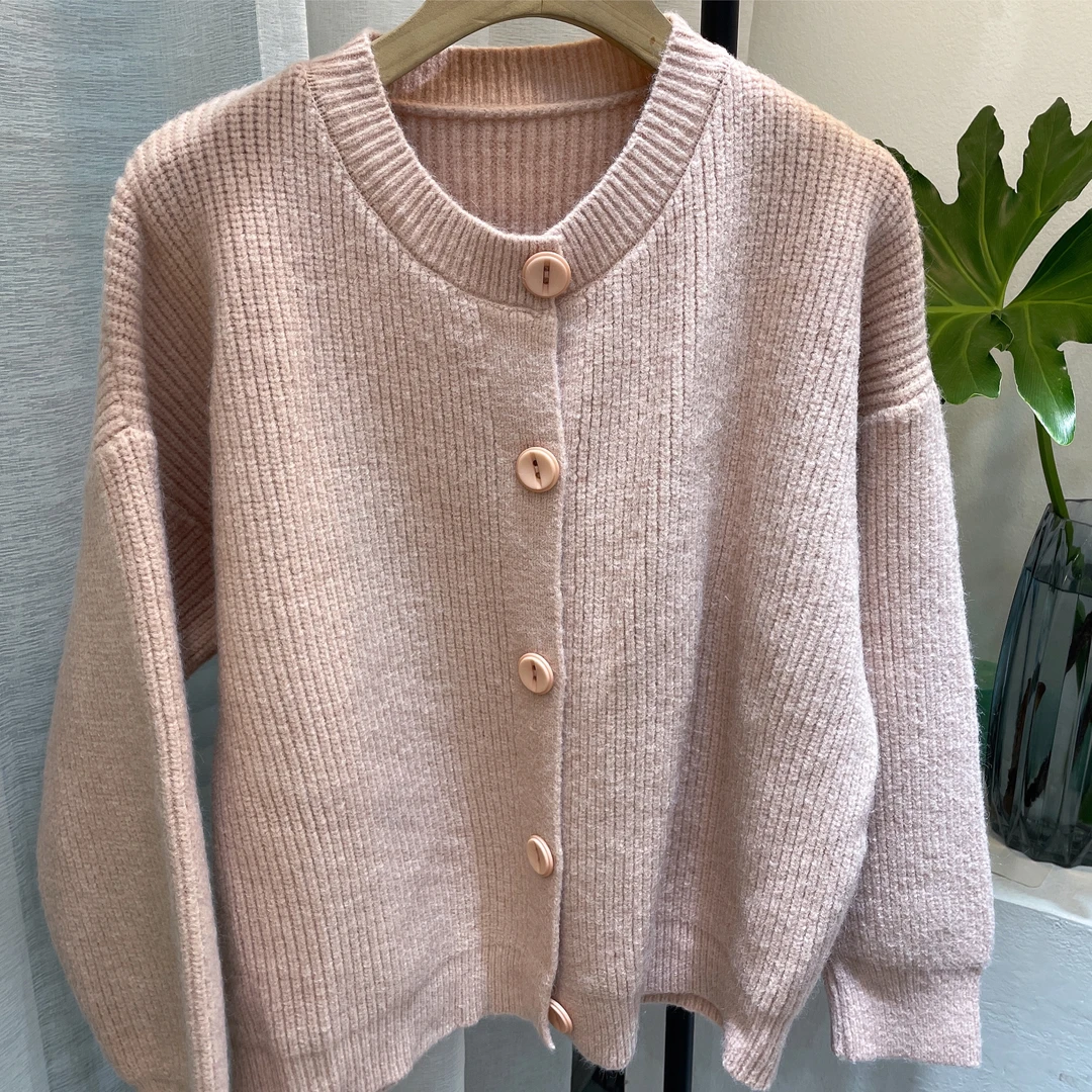 秋冬新款慵懒风宽松毛衣外套女开衫韩版高级感外搭上衣开衫圆领