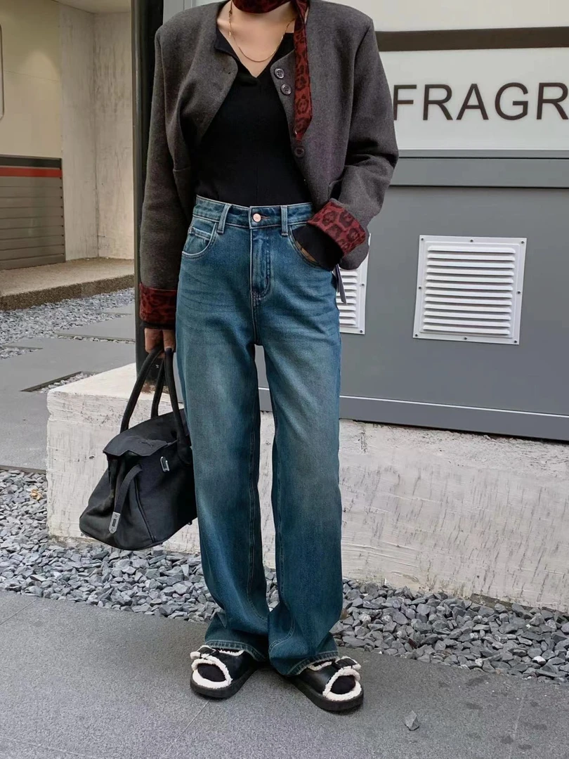 DU【25380】2024冬季时尚百搭气质显瘦窄版直筒裤