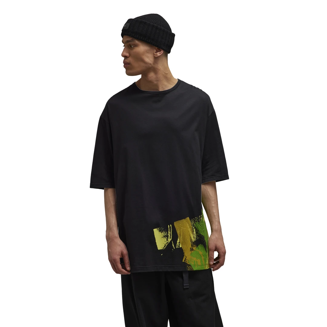 Y-3（39-IP5579）黑色喷绘运动休闲圆领印花时尚T恤
