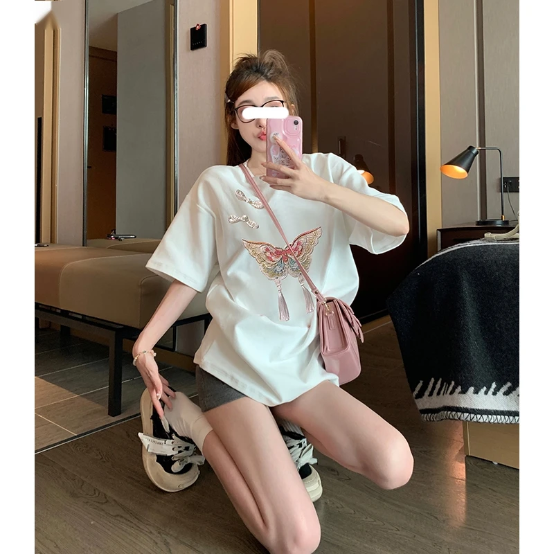 短袖t恤女2025新款爆款新中式国风春夏季纯棉打底衫印花上衣服ins