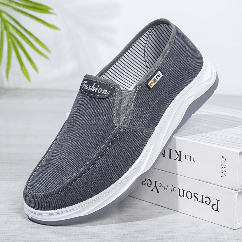 新款男布鞋舒适透气软底耐磨条绒布男鞋时尚休闲一脚蹬防滑潮单鞋