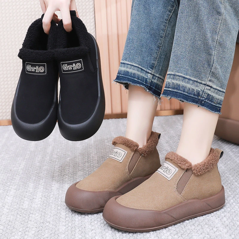 冬季新款雪地靴女棉鞋加绒保暖毛毛靴复古中老年休闲一脚蹬女短靴