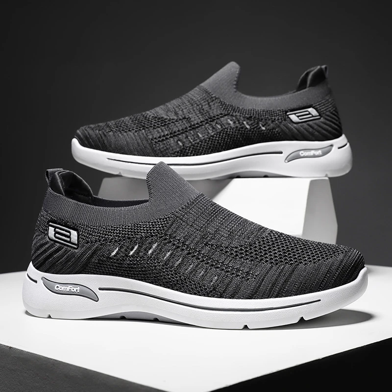 2024春季新款休闲飞织网面跑步鞋透气情侣中老年健步男单鞋运动鞋