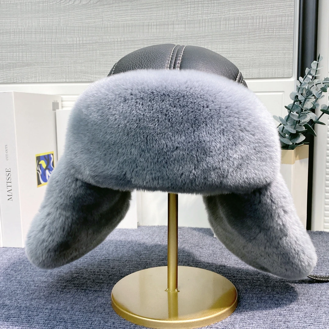 兔毛飞行帽冬季男皮草保暖皮帽时尚毛绒加厚护耳兔毛飞行帽