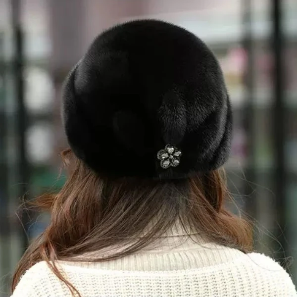 整皮水貂毛皮草女帽冬季保暖护耳貂皮中老年女帽水貂毛小三叶礼帽