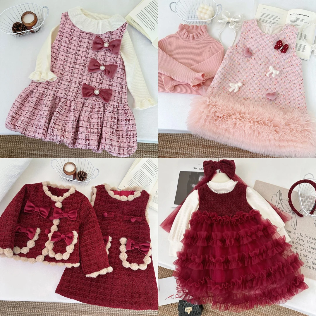 新【102-189粉色】2024秋款新款过款可爱女童套装连衣裙