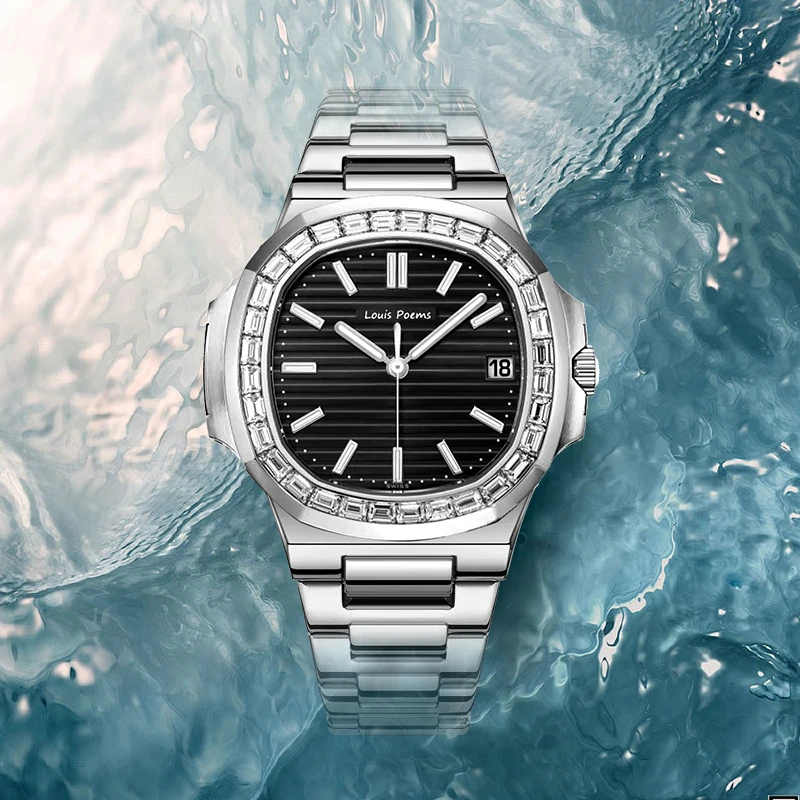 【云仓现发】鹦鹉螺黑面男士时尚潮流个性腕表日历款防水-S