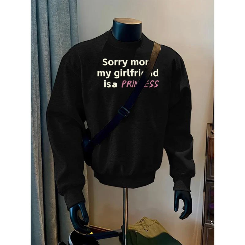 美式潮流圆领套头卫衣秋冬季创意标语打底衫加绒加厚套头单穿上衣