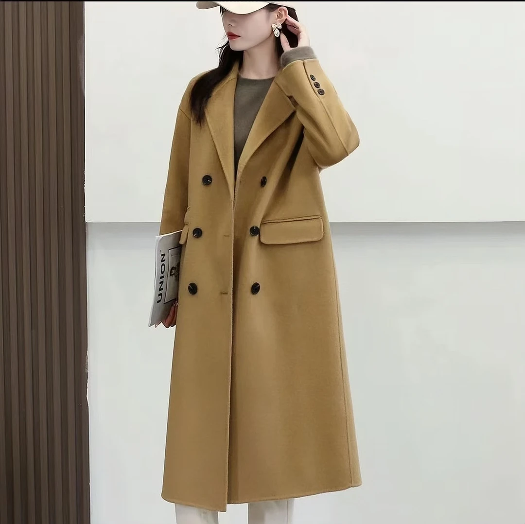 新款小个子专定版双面绒大衣女西装领气质时尚中长款