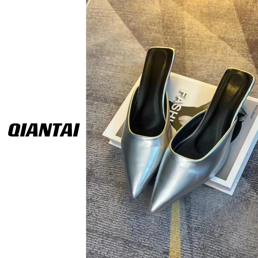 QIANTAI【夺目】时尚气质法式休闲百搭气质高级感低跟凉拖女士平底