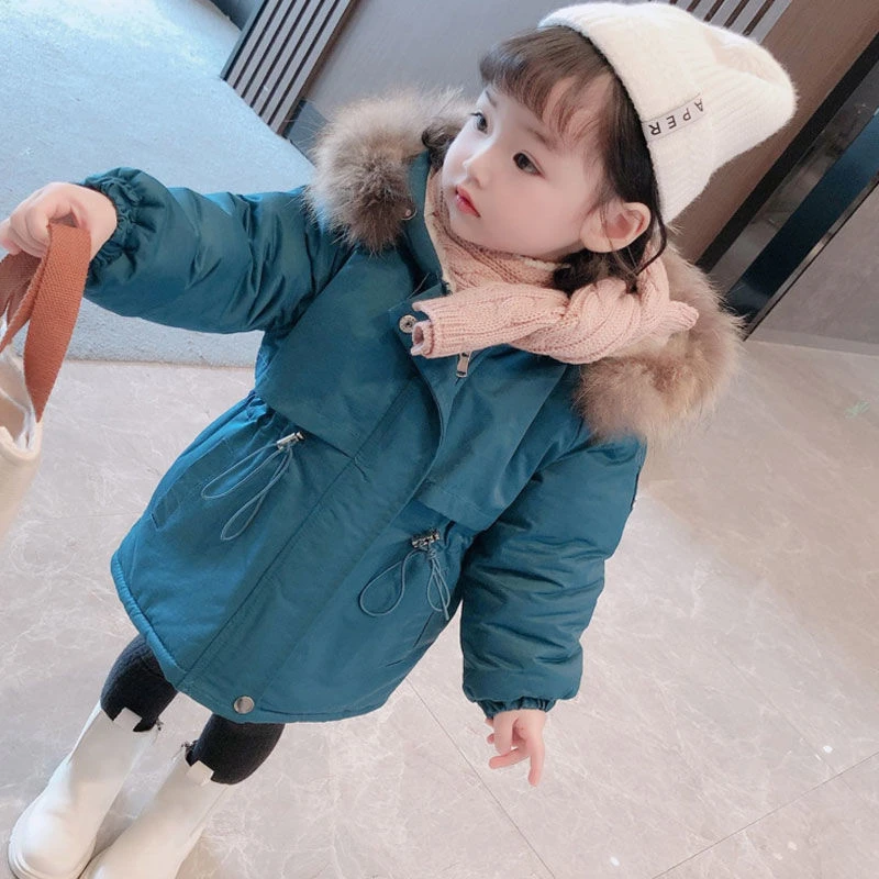 巴啦啦巴女童中长款保暖毛内胆加棉棉衣儿童加绒加厚女宝宝派克服