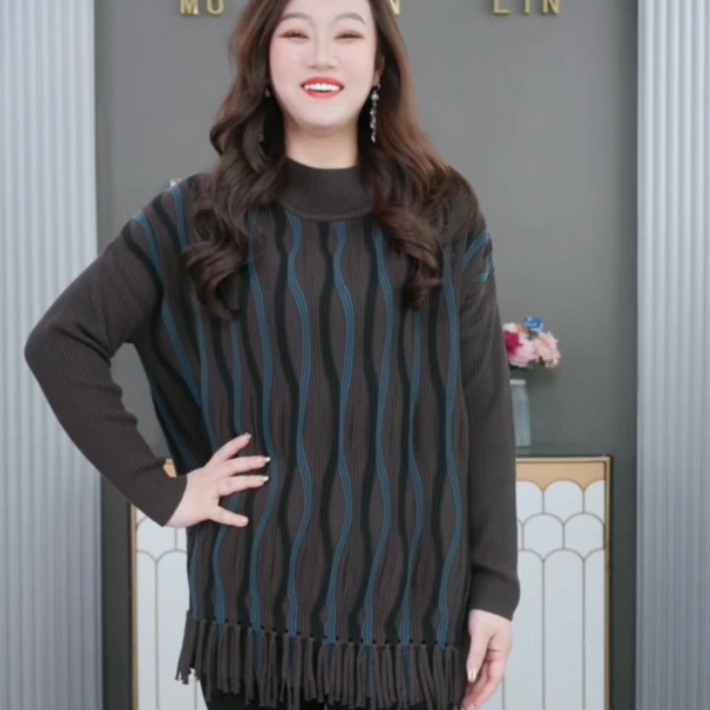 大码女装显瘦套头时尚百搭长袖宽松圆领毛衣针织衫上衣QD297